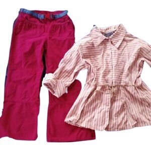 Pink Blouse and Red Cotton Pants Girl Size 7 & 8 ---